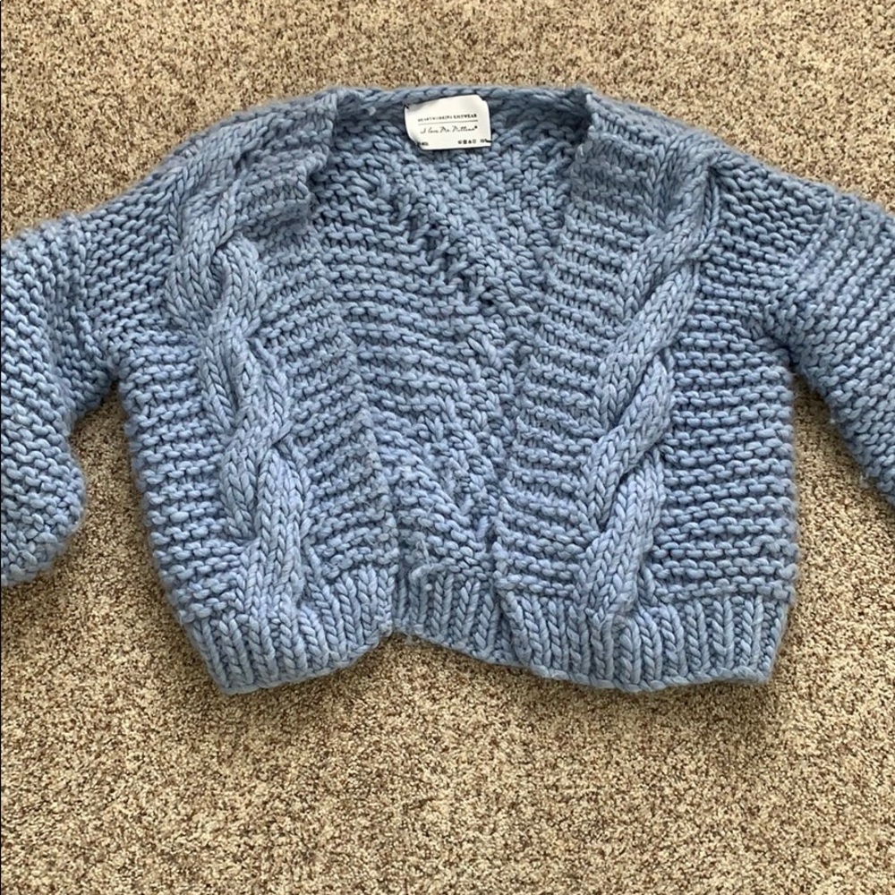 I love MR. Mittons denim blue wool cardigan